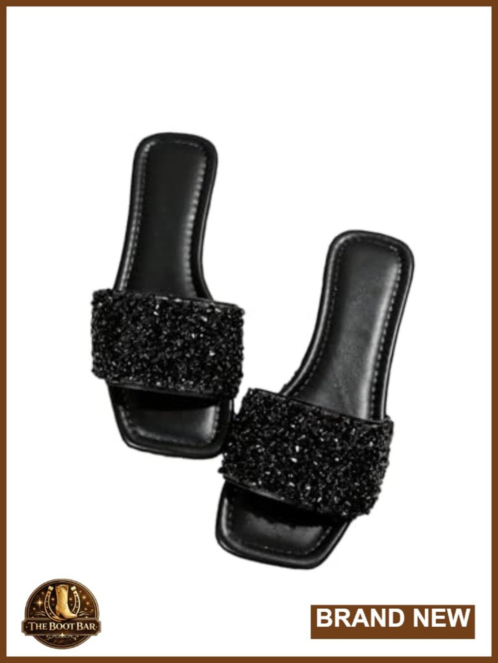 Sparkly Flat Sandals Dressy Open Toe Glitter Slide Shoes
